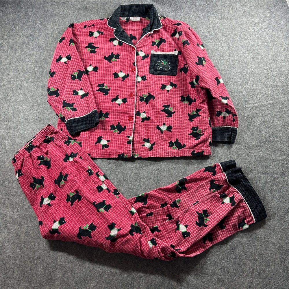 Mary Engelbreit Pajama Set‎ Womens Medium Red Scottie Dog Flannel Holiday Plaid